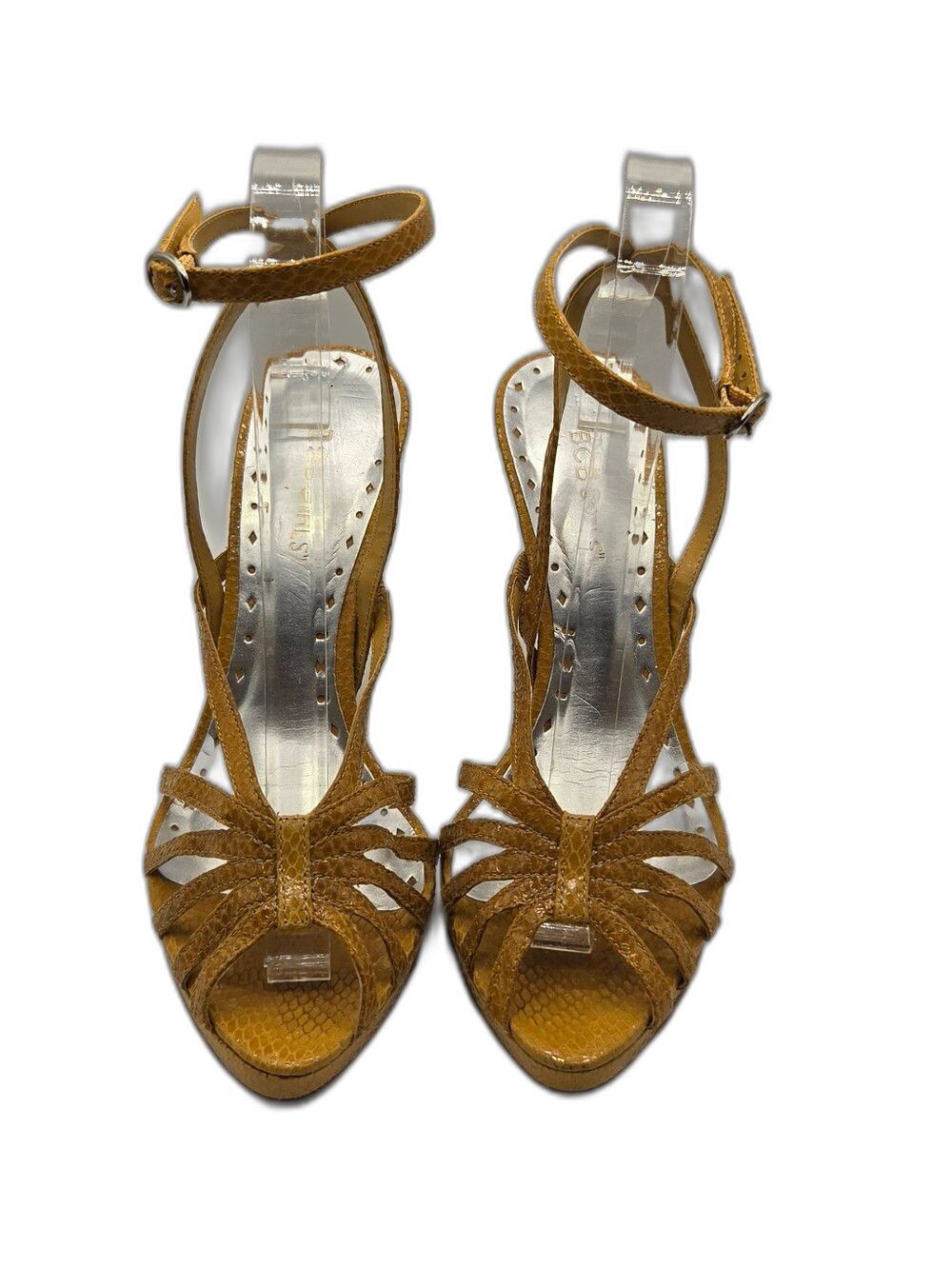 BCBGirls Mustard Yellow Open Toe Strappy Ankle Heels Size 8B